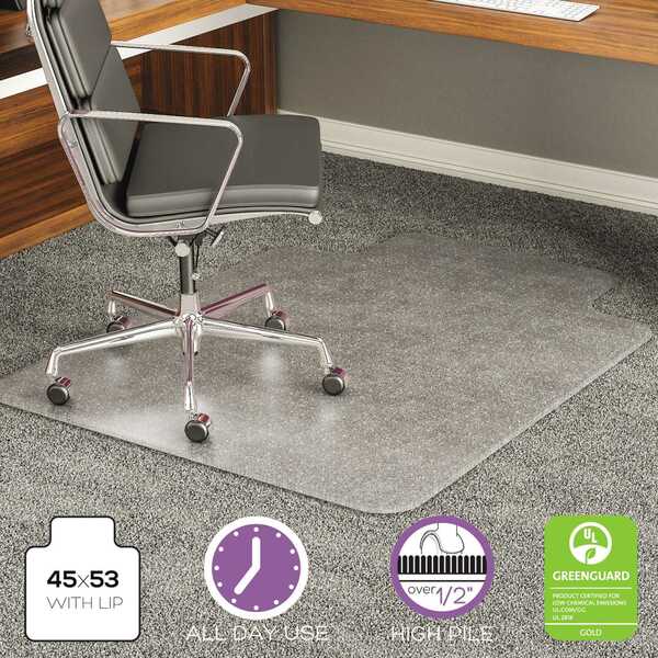 Deflecto Chair Mat 45"x53", Traditional Lip Shape, Clear, for Carpet CM17233